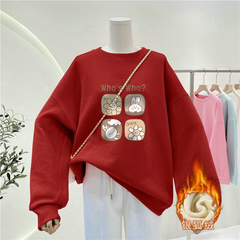 Oversized Crewneck Fleece - Sweatshirt Wanita Gaya Santai Kerah Bulat