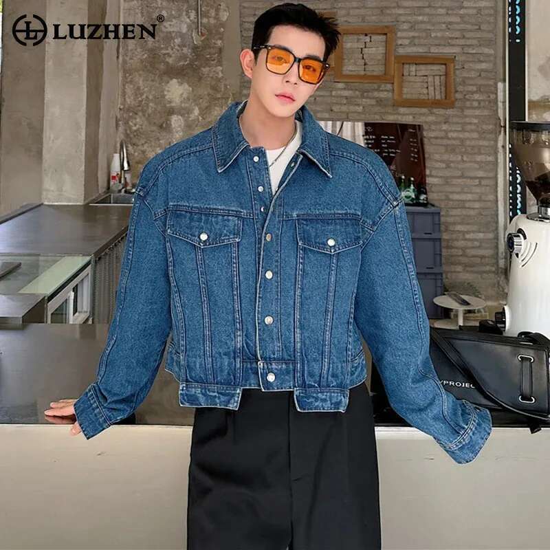 Street Fashion Men 2025 - LUZHEN Jaket Pendek Denim Kepribadian Pria