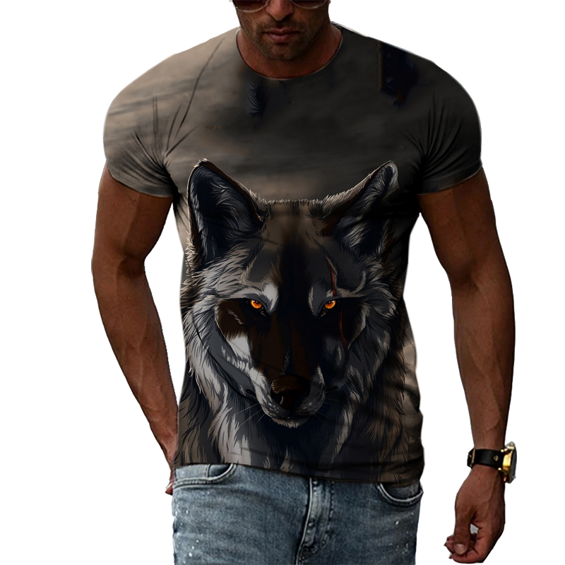 Street Fashion Elements - Kaos Gambar Hewan Pria Kasual Gaun