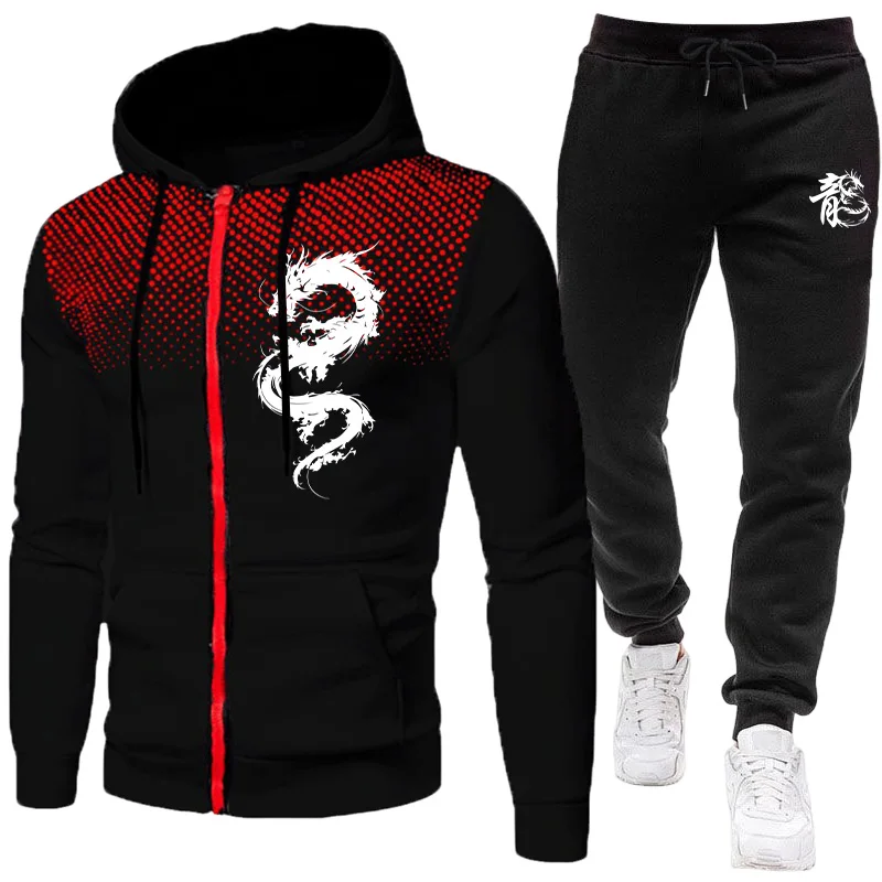Street Fashion Hoodie - Setelan Pria Motif Naga Paris, Set