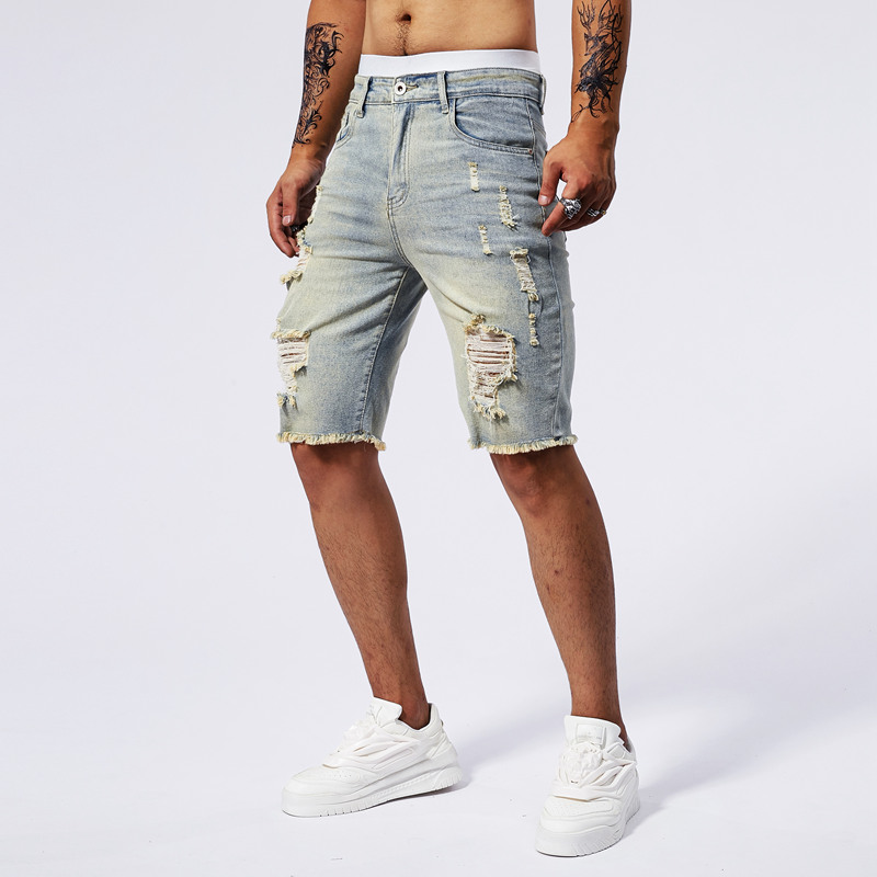 Celana Pendek Denim Robek Pria - Street Fashion Men 2025 ulasan dan harga