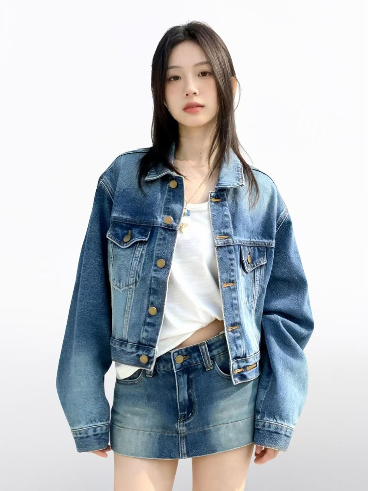 Setelan Denim 2 Potong Wanita  - Street Fashion Jacket ulasan dan harga