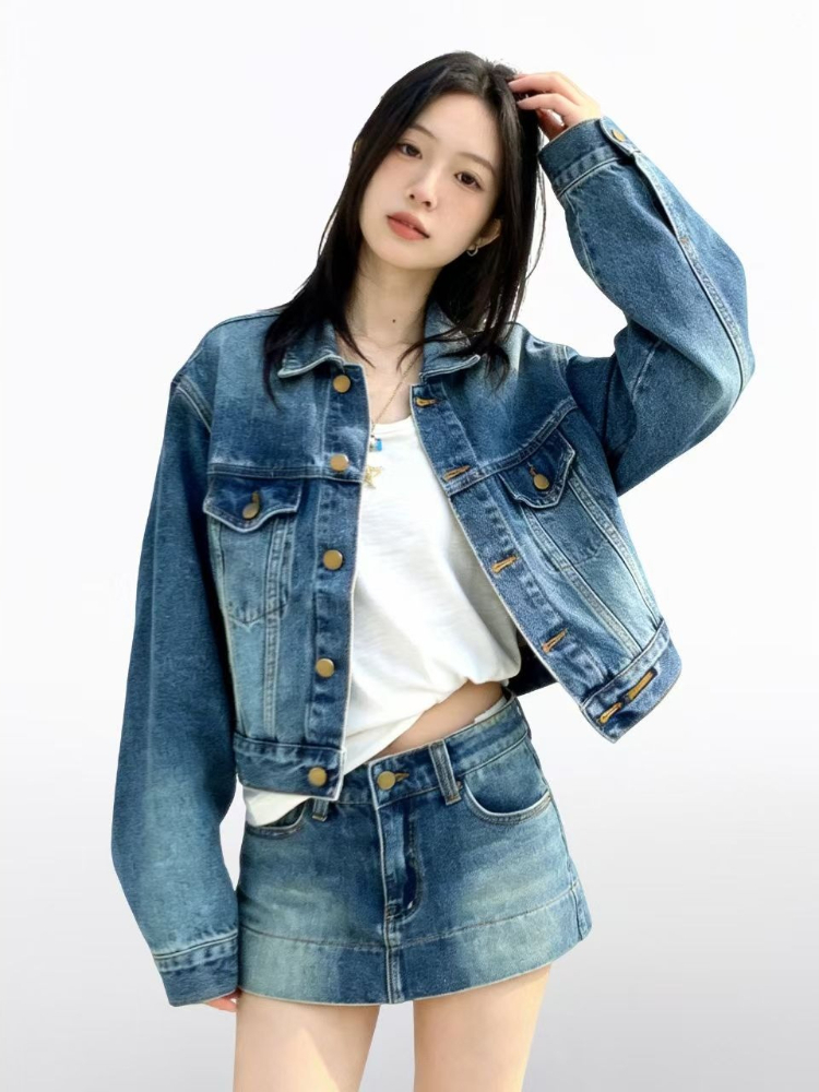 Setelan Denim 2 Potong Wanita  - Street Fashion Jacket ulasan dan harga