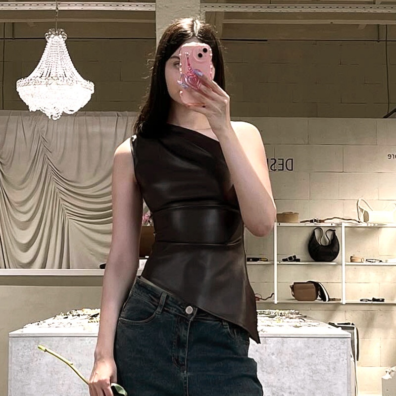 Rompi Kulit PU Tanpa Lengan Wa - Street Fashion Clothing ulasan dan harga