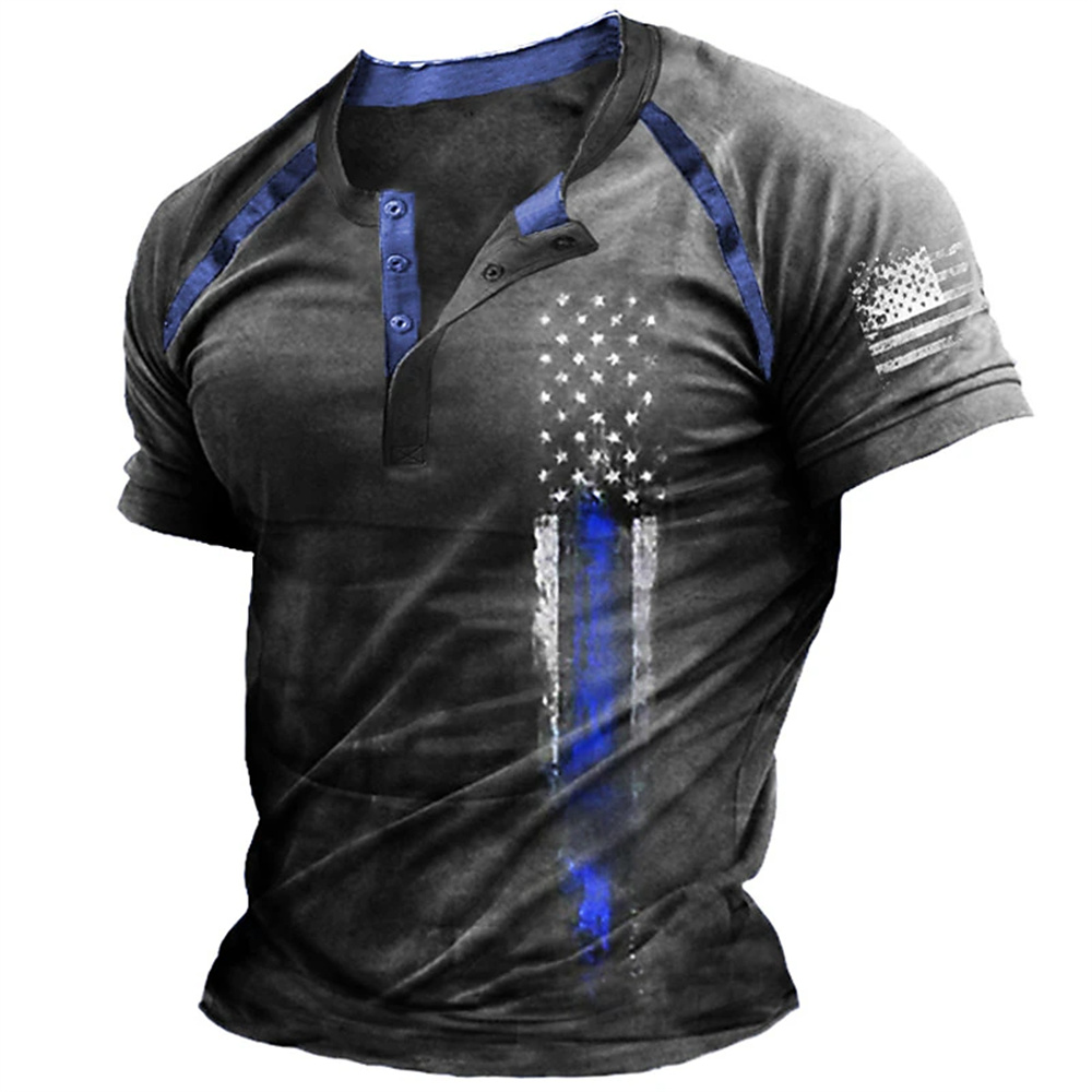 Kaos Henry Pria Motif Bendera  - Street Fashion Clothing ulasan dan harga