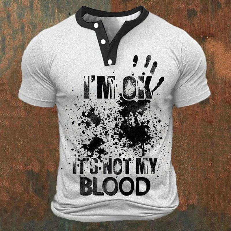 Kaos Henley Pria Cetak Huruf 3 - Street Fashion Clothing ulasan dan harga