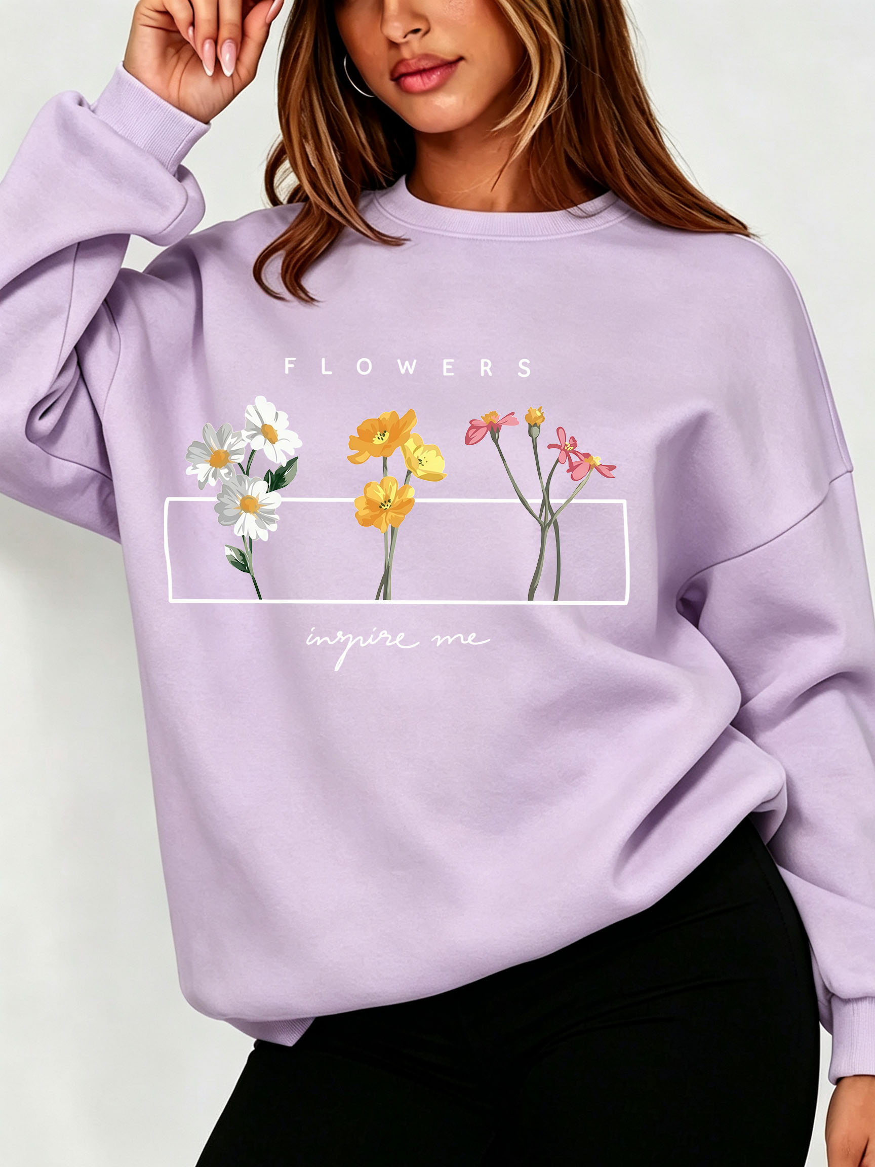Sweatshirt Wanita Motif Bunga  - Oversized Crewneck Fleece ulasan dan harga