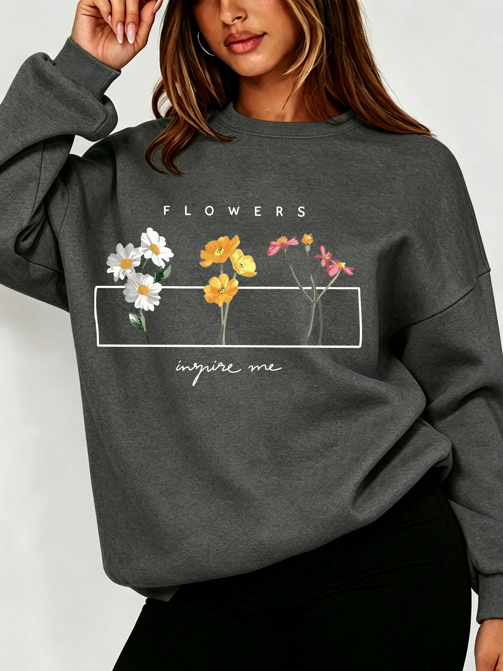 Sweatshirt Wanita Motif Bunga  - Oversized Crewneck Fleece ulasan dan harga