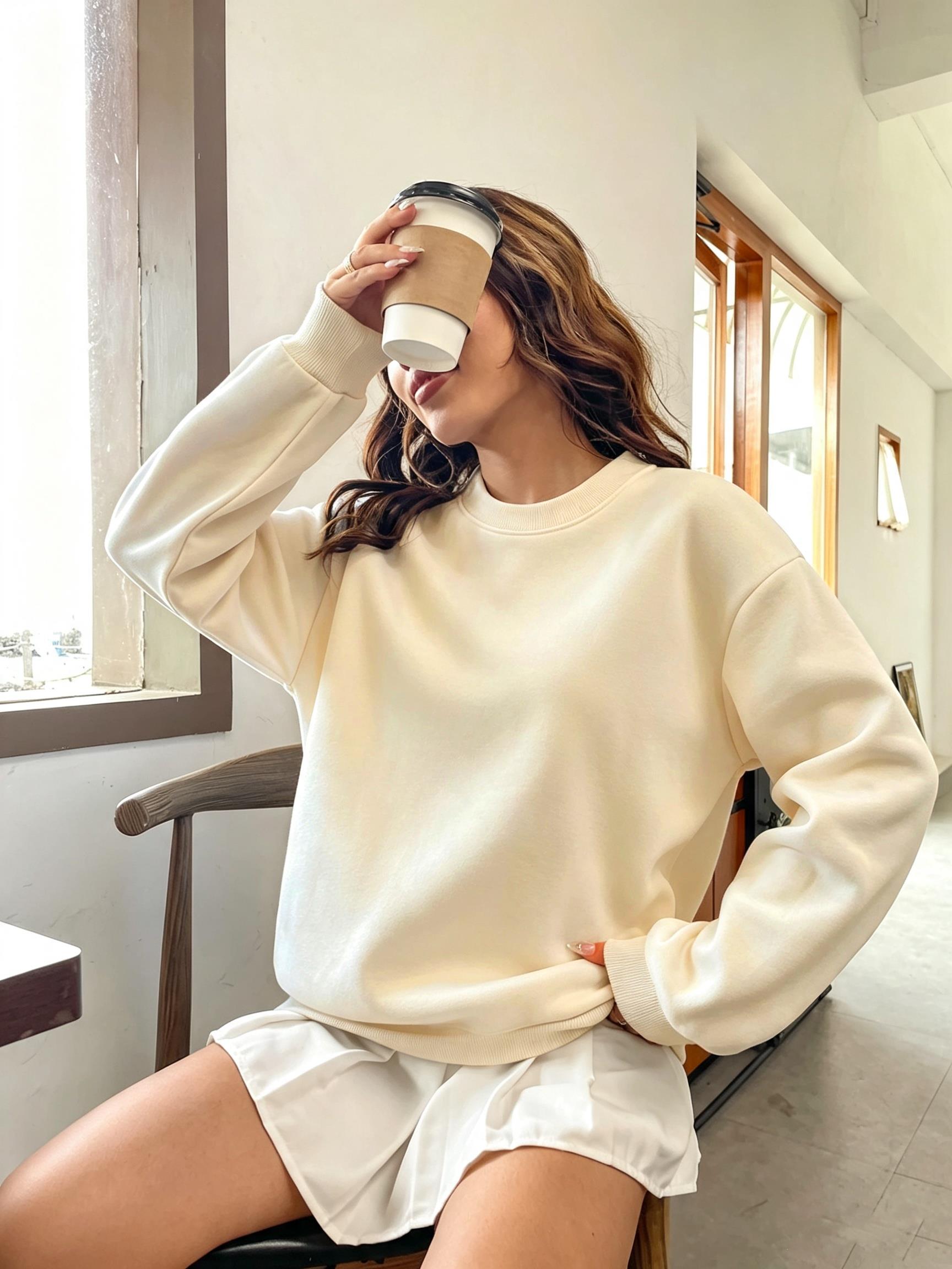 Sweatshirt Wanita Oversized Wa - Oversized Crewneck Fleece ulasan dan harga