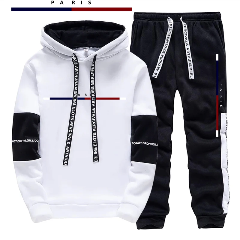 Setelan Pria Motif Cetak Paris - Street Fashion Hoodie ulasan dan harga